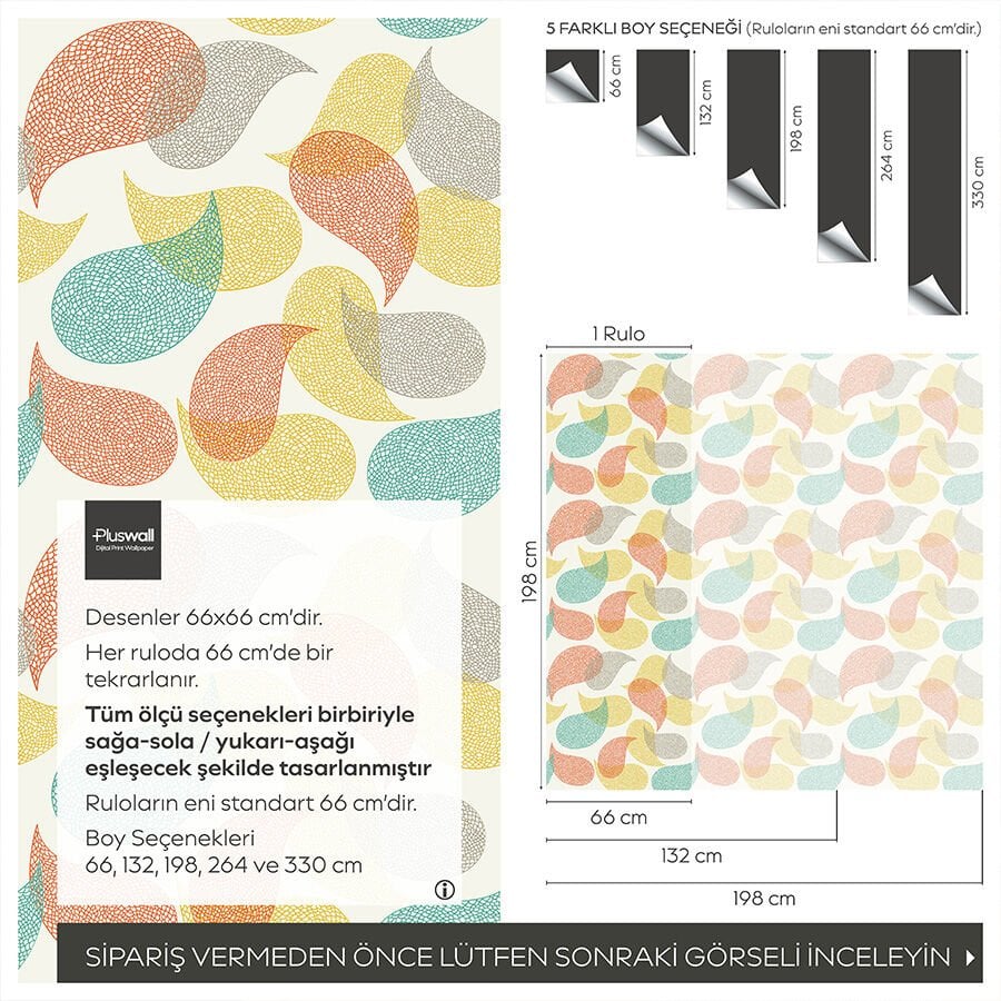 Paisley Yaz Desenli Duvar Kağıdı, Kendinden Yapışkanlı Duvar Kağıdı