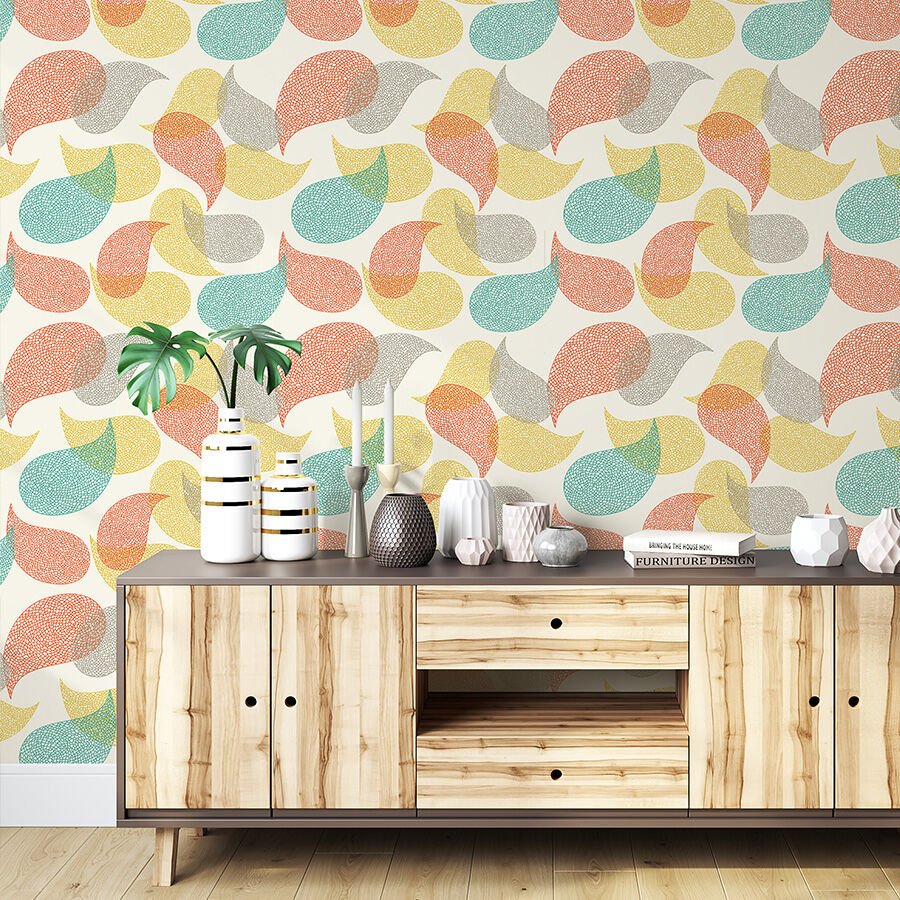 Paisley Yaz Desenli Duvar Kağıdı, Kendinden Yapışkanlı Duvar Kağıdı