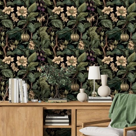 Yaprak ve Çiçek Desenli Duvar Kağıdı, Salon Duvar Kağıdı