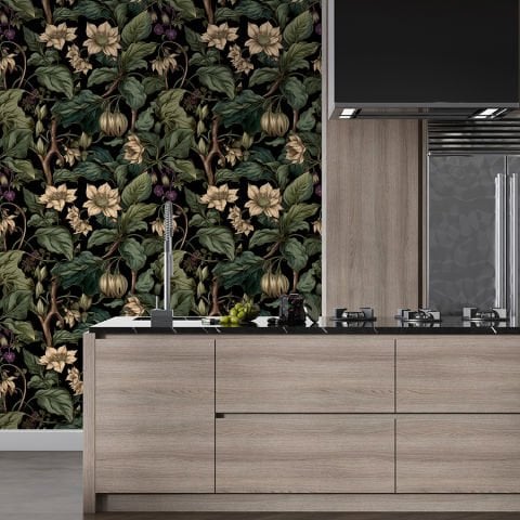 Yaprak ve Çiçek Desenli Duvar Kağıdı, Salon Duvar Kağıdı