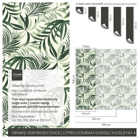 Palmiye Yaprağı Kendinden Yapışkanlı Duvar Kağıdı, Çok Amaçlı PVC Folyo