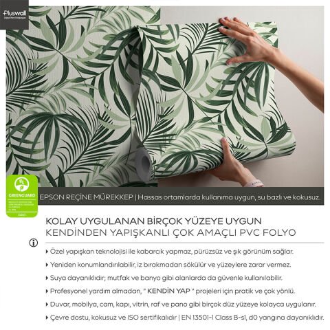 Palmiye Yaprağı Kendinden Yapışkanlı Duvar Kağıdı, Çok Amaçlı PVC Folyo
