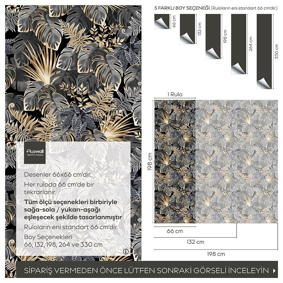 Lüks Koyu Tropikal Yaprak Desenli Kendinden Yapışkanlı Duvar Kağıdı