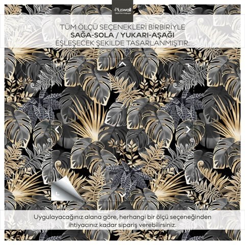 Lüks Koyu Tropikal Yaprak Desenli Kendinden Yapışkanlı Duvar Kağıdı