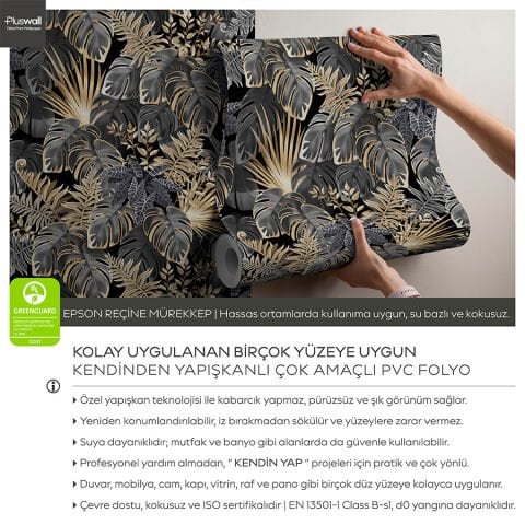 Lüks Koyu Tropikal Yaprak Desenli Kendinden Yapışkanlı Duvar Kağıdı