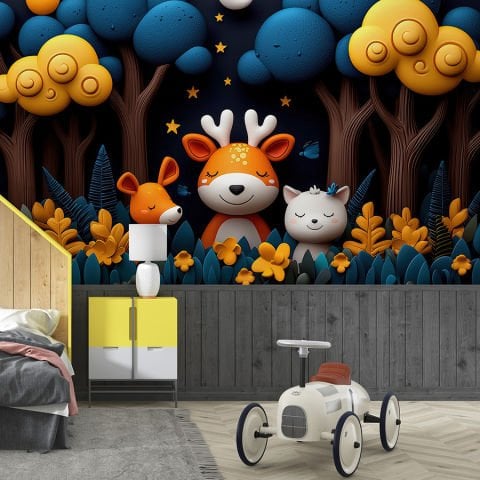 3 Boyutlu Masal Ormanı Çocuk Odası Duvar Kağıdı, 3D Bebek Odası Duvar Kağıdı