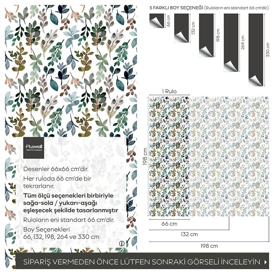 Suluboya Efektli Botanik Kendinden Yapışkanlı Duvar Kağıdı, Yatak Odası Duvar Kağıdı