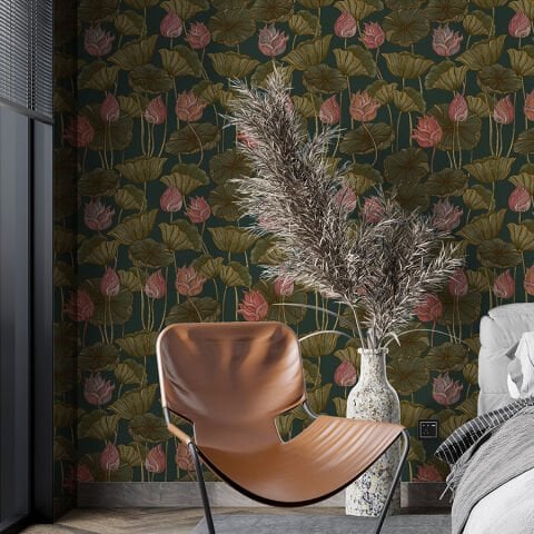 Vintage Lotus Yaprakları Duvar Kağıdı, Kendinden Yapışkanlı Çok Amaçlı PVC Folyo