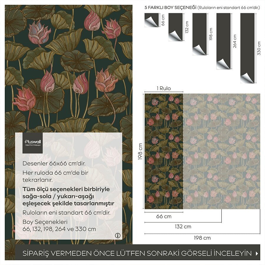 Vintage Lotus Yaprakları Duvar Kağıdı, Kendinden Yapışkanlı Çok Amaçlı PVC Folyo