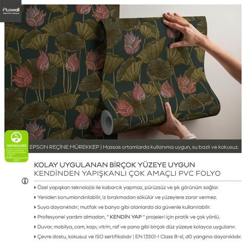 Vintage Lotus Yaprakları Duvar Kağıdı, Kendinden Yapışkanlı Çok Amaçlı PVC Folyo