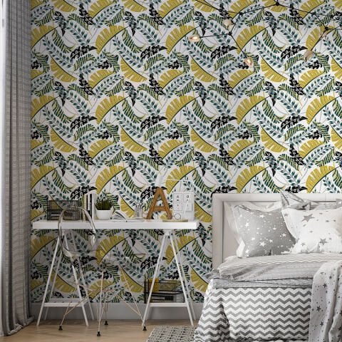 Tropikal Yaprak Desenli Kendinden Yapışkanlı Duvar Kağıdı, Çok Amaçlı PVC Folyo