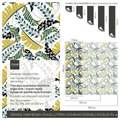 Tropikal Yaprak Desenli Kendinden Yapışkanlı Duvar Kağıdı, Çok Amaçlı PVC Folyo