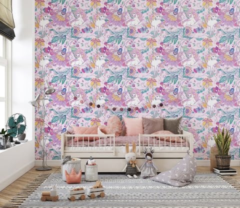 Sevimli Unicornlar Uçan Atlar Çocuk Odası Duvar Kağıdı