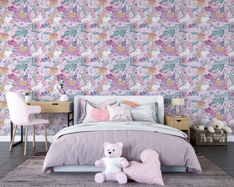 Sevimli Unicornlar Uçan Atlar Çocuk Odası Duvar Kağıdı