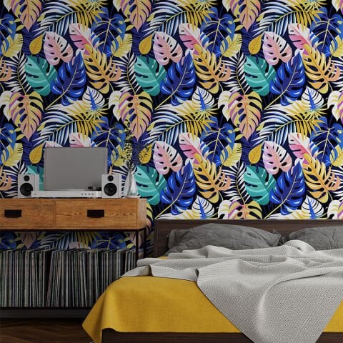 Yaprak Desenli Kendinden Yapışkanlı Yatak Odası Duvar Kağıdı