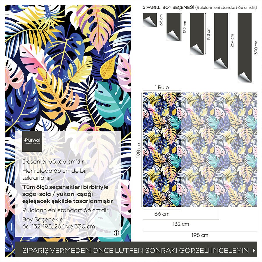 Yaprak Desenli Kendinden Yapışkanlı Yatak Odası Duvar Kağıdı