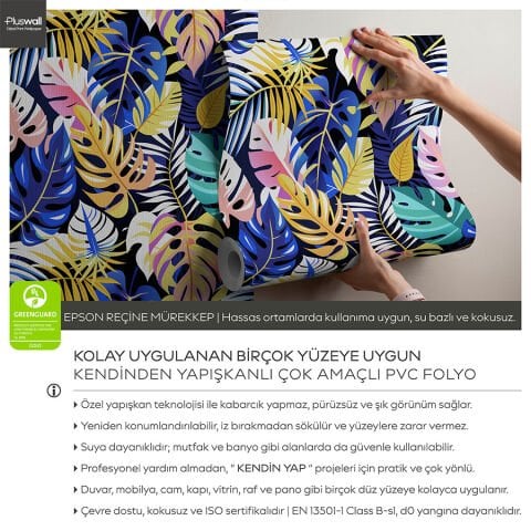 Yaprak Desenli Kendinden Yapışkanlı Yatak Odası Duvar Kağıdı