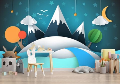 3 Boyutlu Masal Adası Çocuk Bebek Odası Duvar Kağıdı