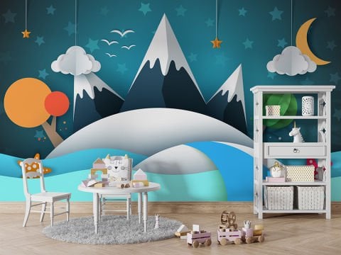 3 Boyutlu Masal Adası Çocuk Bebek Odası Duvar Kağıdı