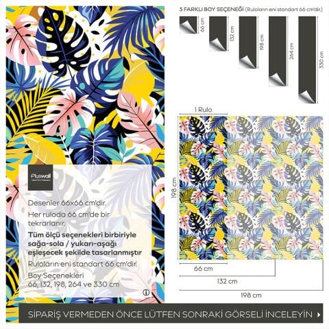 Tropikal Yaprak Desenli Kendinden Yapışkanlı Salon Duvar Kağıdı