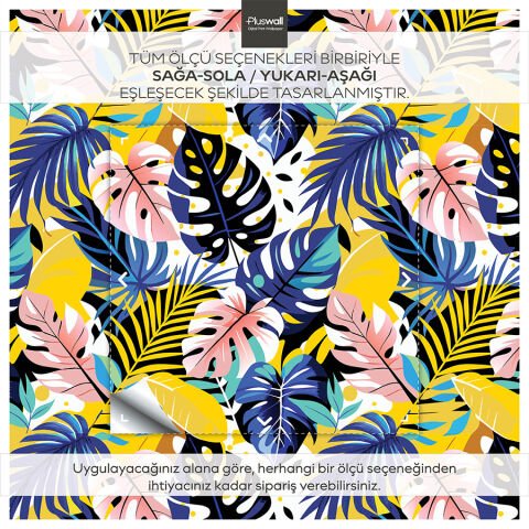 Tropikal Yaprak Desenli Kendinden Yapışkanlı Salon Duvar Kağıdı