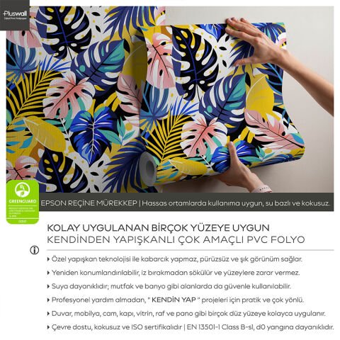 Tropikal Yaprak Desenli Kendinden Yapışkanlı Salon Duvar Kağıdı