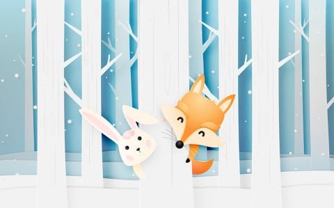 3 Boyutlu Sevimli Tilki ve Tavşan Çocuk Bebek Odası Duvar Kağıdı