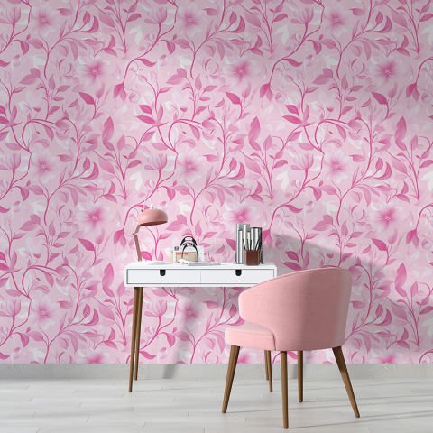 Pembe Romantik Çiçekli Duvar Kağıdı