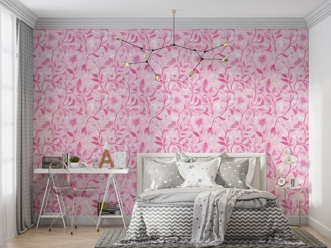 Pembe Romantik Çiçekli Duvar Kağıdı