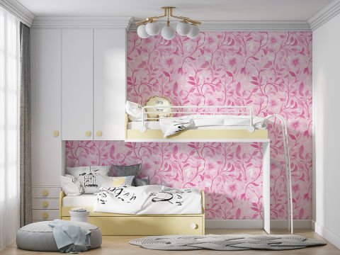 Pembe Romantik Çiçekli Duvar Kağıdı