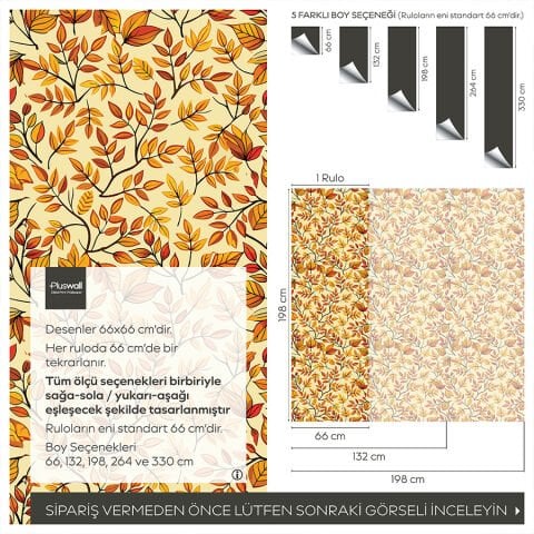 Sarı Tonlarda Sonbahar Yaprakları Kendinden Yapışkanlı Salon Duvar Kağıdı