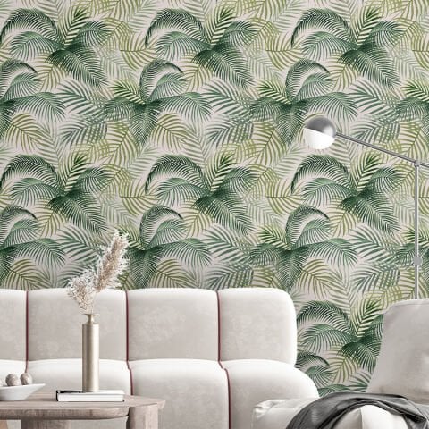 Palmiye Yaprağı Kendinden Yapışkanlı Salon Duvar Kağıdı, Çok Amaçlı PVC Folyo