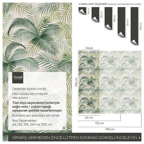 Palmiye Yaprağı Kendinden Yapışkanlı Salon Duvar Kağıdı, Çok Amaçlı PVC Folyo