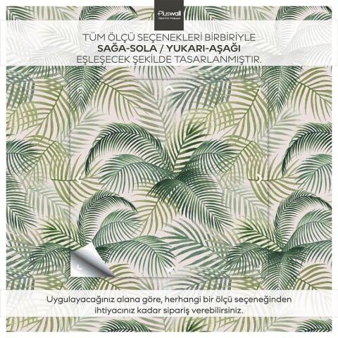 Palmiye Yaprağı Kendinden Yapışkanlı Salon Duvar Kağıdı, Çok Amaçlı PVC Folyo