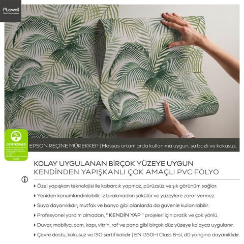Palmiye Yaprağı Kendinden Yapışkanlı Salon Duvar Kağıdı, Çok Amaçlı PVC Folyo