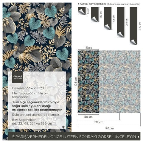 Koyu Tropikal Yaprak Desenli Kendinden Yapışkanlı Duvar Kağıdı