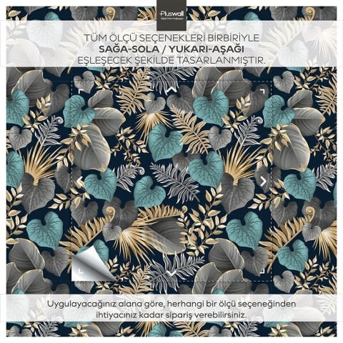 Koyu Tropikal Yaprak Desenli Kendinden Yapışkanlı Duvar Kağıdı