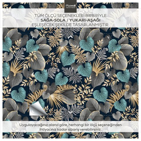 Koyu Tropikal Yaprak Desenli Kendinden Yapışkanlı Duvar Kağıdı