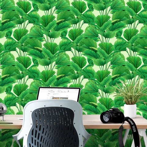Yeşil Tropikal Yapraklar Kendinden Yapışkanlı Duvar Kağıdı, Çalışma Odası Duvar Kağıdı