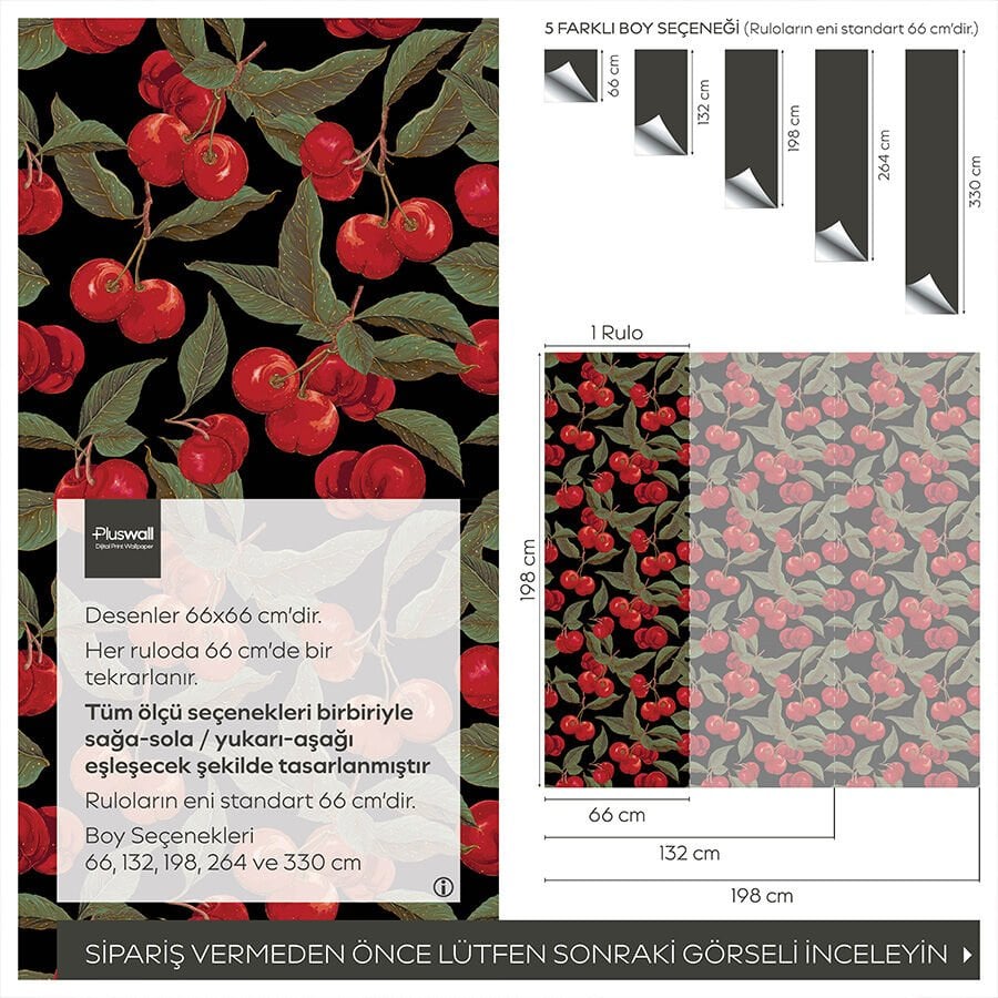 Kiraz Ağacı Kendinden Yapışkanlı Duvar Kağıdı, Mutfak Duvar Kağıdı