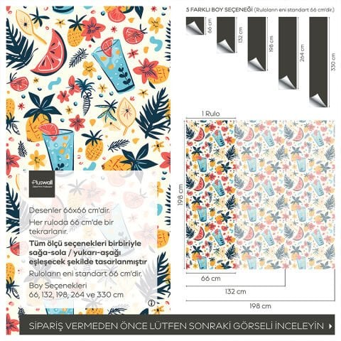 Tropikal Meyveler ve İçecekler Kendinden Yapışkanlı Duvar Kağıdı, Cafe Duvar Kağıdı