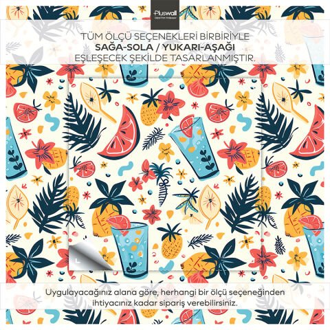 Tropikal Meyveler ve İçecekler Kendinden Yapışkanlı Duvar Kağıdı, Cafe Duvar Kağıdı