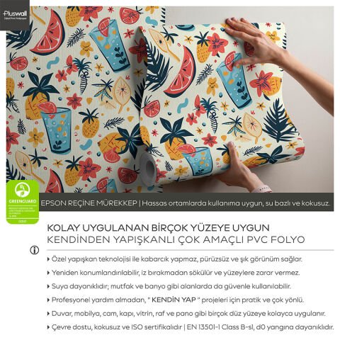 Tropikal Meyveler ve İçecekler Kendinden Yapışkanlı Duvar Kağıdı, Cafe Duvar Kağıdı