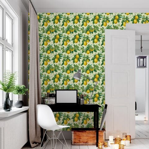 Limon Ağacı Desenli Kendinden Yapışkanlı Duvar Kağıdı