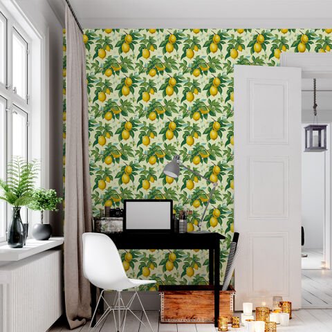 Limon Ağacı Desenli Kendinden Yapışkanlı Duvar Kağıdı