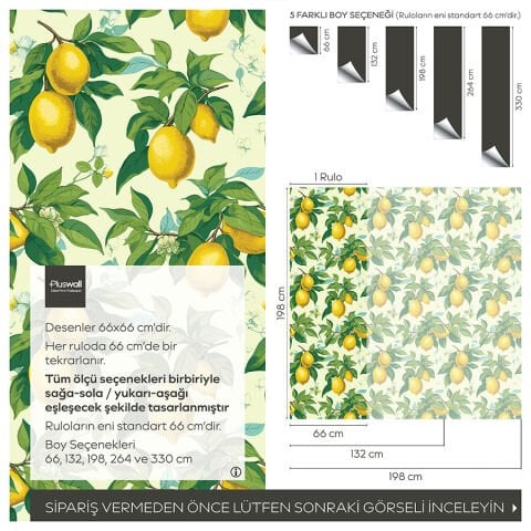 Limon Ağacı Desenli Kendinden Yapışkanlı Duvar Kağıdı