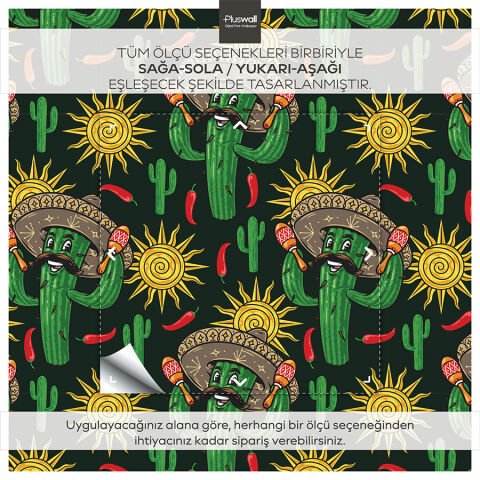 Meksika Stili Kaktüs Desenli Kendinden Yapışkanlı Duvar Kağıdı