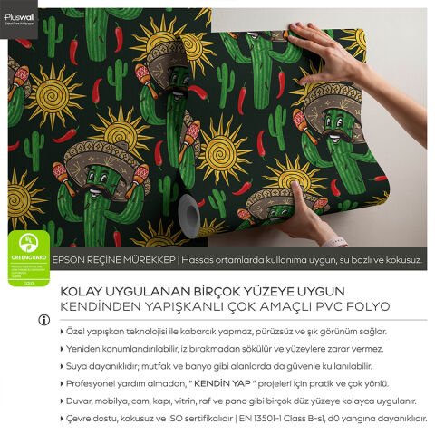 Meksika Stili Kaktüs Desenli Kendinden Yapışkanlı Duvar Kağıdı