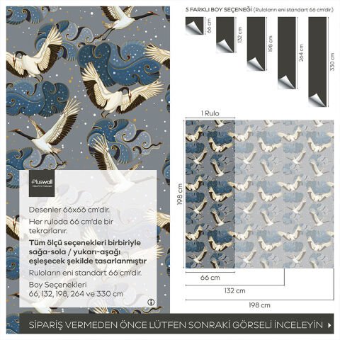 Geleneksel Asya Sanatı Kendinden Yapışkanlı Duvar Kağıdı, Japon Turnaları Duvar Kağıdı