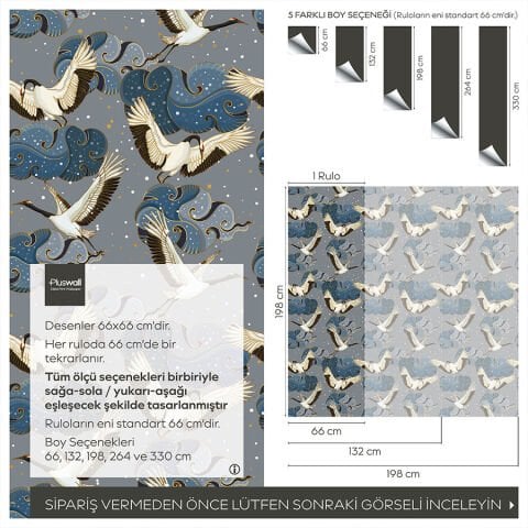 Geleneksel Asya Sanatı Kendinden Yapışkanlı Duvar Kağıdı, Japon Turnaları Duvar Kağıdı